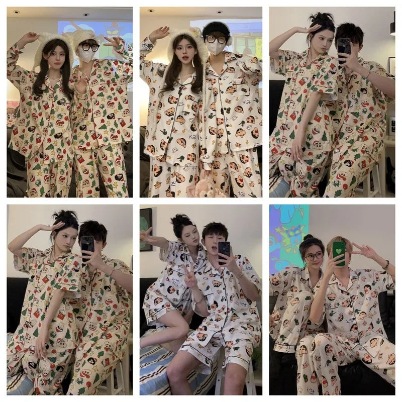Couple Pajamas Plus Size Long Sleeved Men'S And Women'S Spring And Autumn Crayon Shin Chan Same Style Cute Cartoon Home Clothes